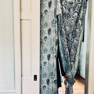 SUCCULENT Curtains Teal Green Ecru White Loom Weave Organic Cotton 2 Side New